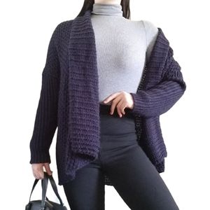 Navy Blue Chunky Knit Open Front Cardigan